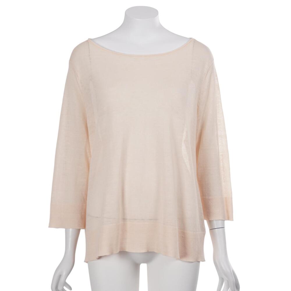 Eileen Fisher Top M Peach Linen Blend Knit Boat Neck 3/4 Sleeve Pullover
